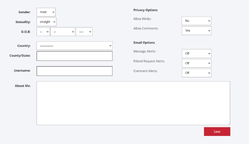 AltScene registration form - more fields