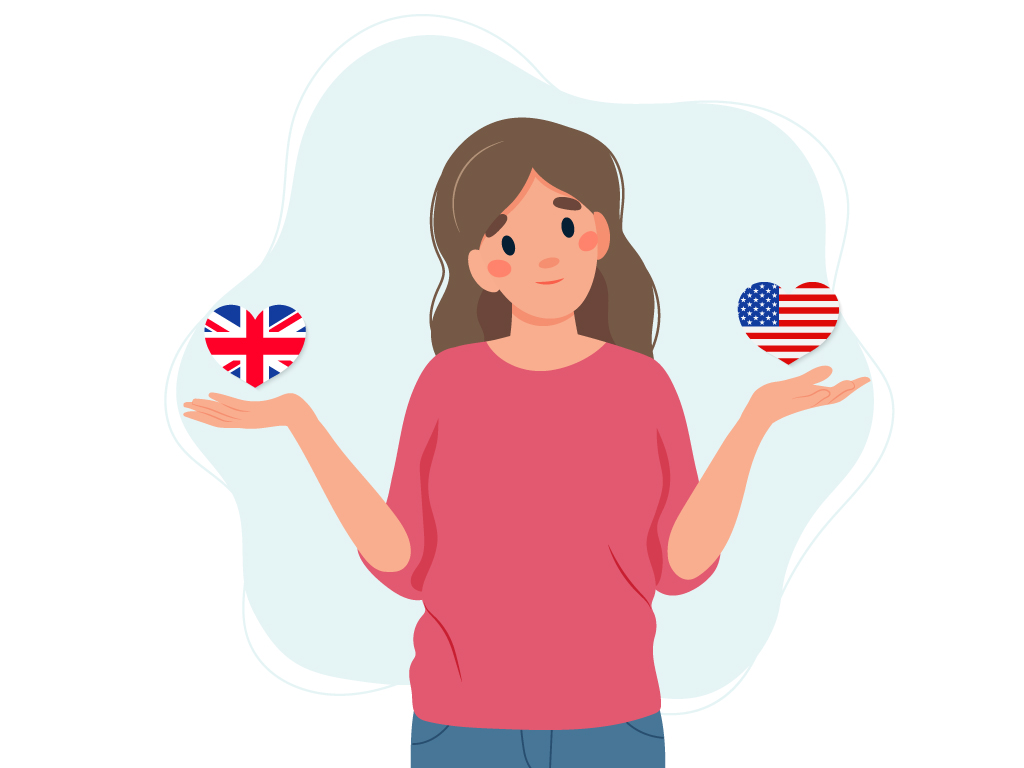 Girl with pink jumper holding heart shaped bubbles of the UK and USA flags, above her hands