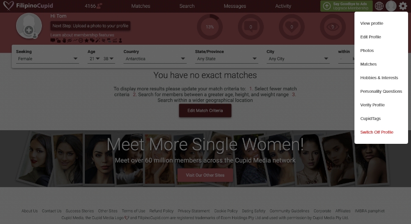 filipino cupid dating site registration process drop-down menu