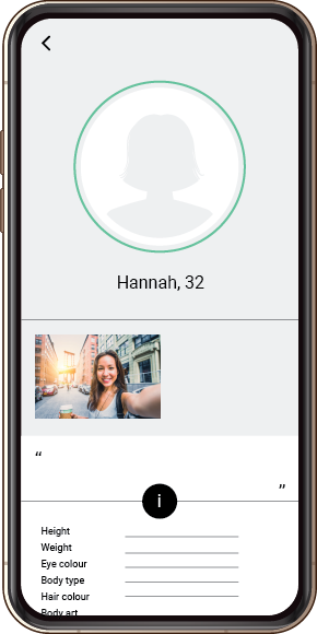A phone display showing a blank online dating profile.