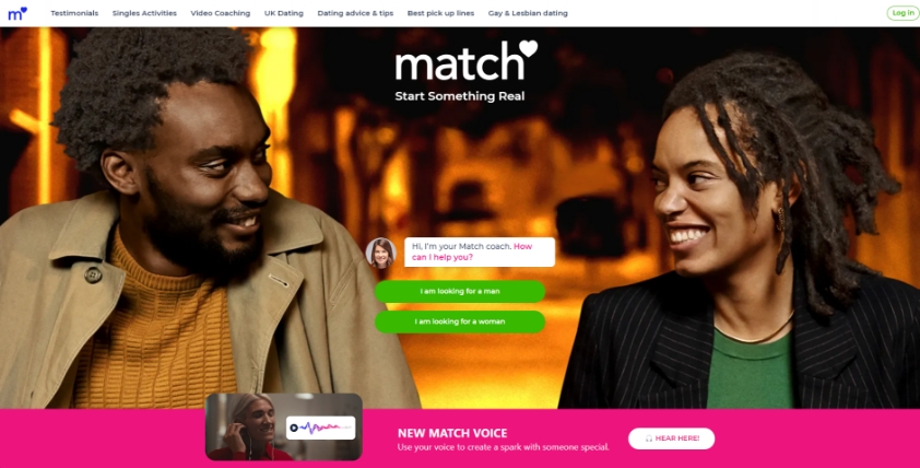 Match.com dating site homepage