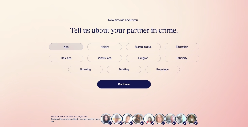 Match.com dating site registration process partner preferences