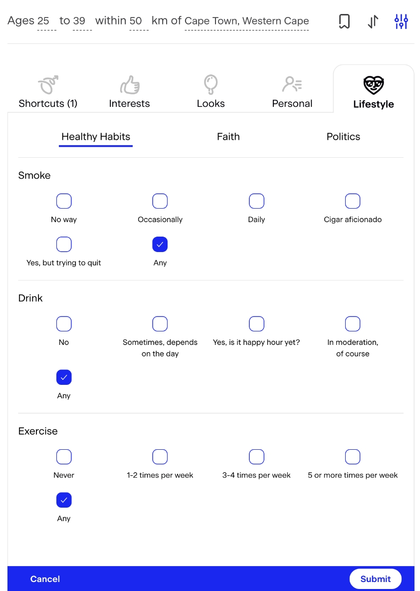 Match.com dating site registration process profile sections