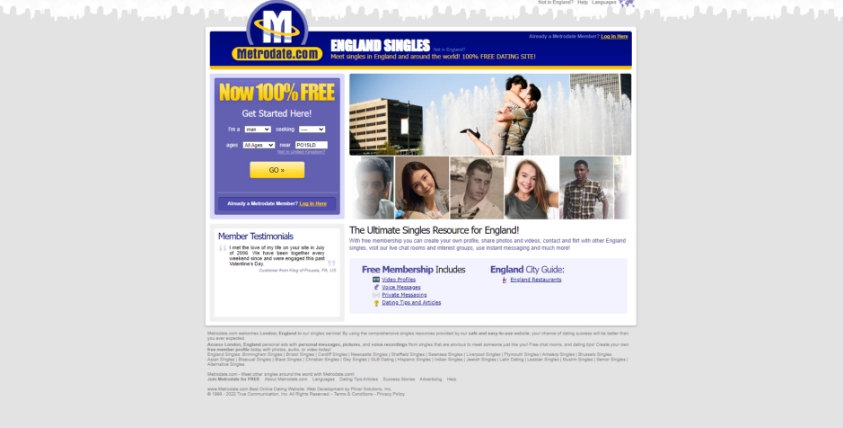 metrodate dating site homepage