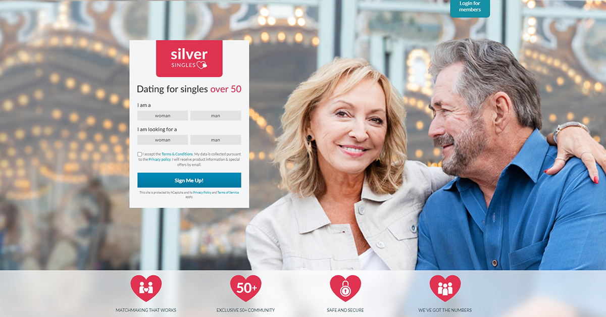 Home page for dating site SilverSingles (Desktop Version) 