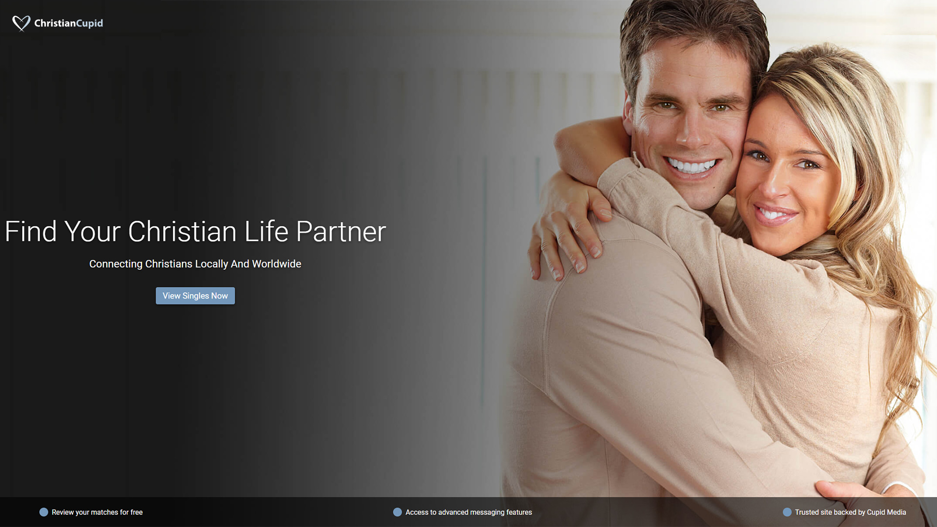 Christian Cupid dating site homepage.